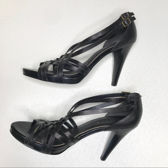 Lauren Ralph Lauren Black Strappy Leather Heels - Picture 3 of 8